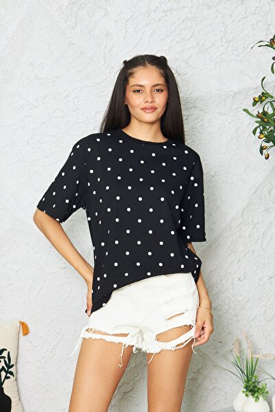 The Champ Clothing Women's Oversize T-Shirt Polka Muse Polka Dot Black – Crew...