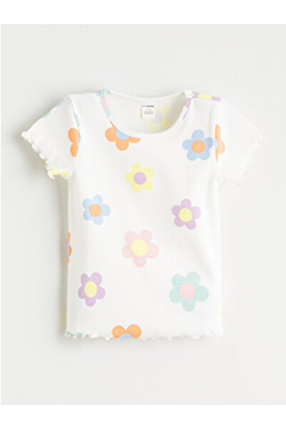 LC Waikiki New Season Ecru Floral Printed Girls' T-Shirt