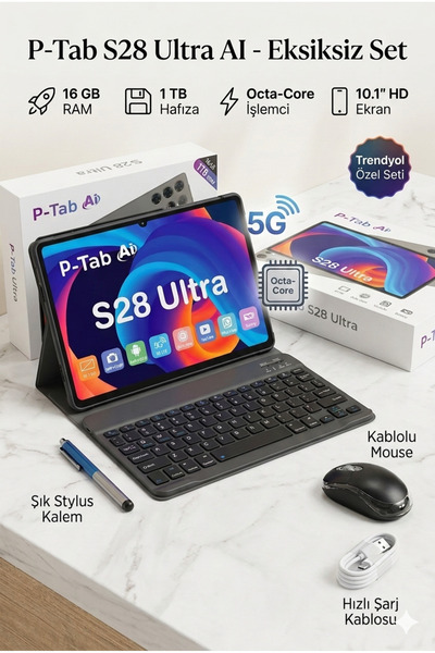DOYDA P-Tab S28 Ultra AI Tablet 16 GB RAM + 1 TB ROM 10.1 inç Android 5G Klav...
