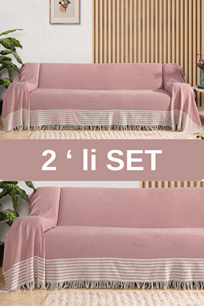 Miracolo Home Cotton Armrest Cover 310 cm Sofa Bed Cover with Front Fringe An...