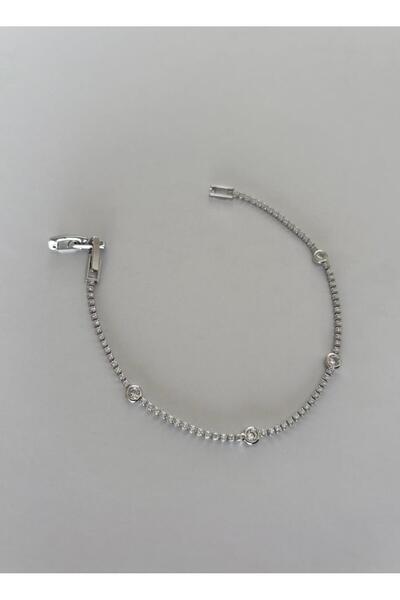 FASHION Minimal Round Row Waterway Zircon Stone Silver Color Steel Bracelet