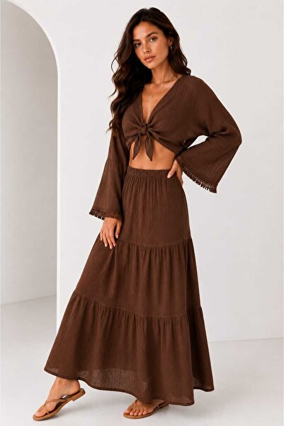 Zylen Muslin Textured Layered Maxi Skirt