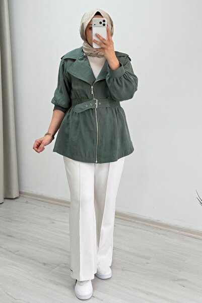 T Moda Store My Magazin Liyosel Fabric Zippered Belted Jacket Standard Size (...