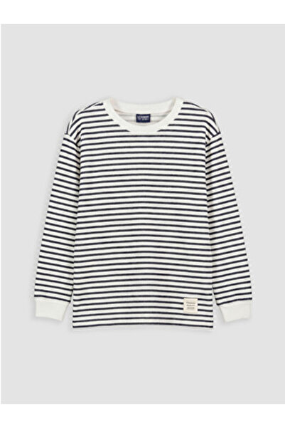 LC Waikiki New Season Navy Blue Crew Neck Striped Boys' T-Shirt