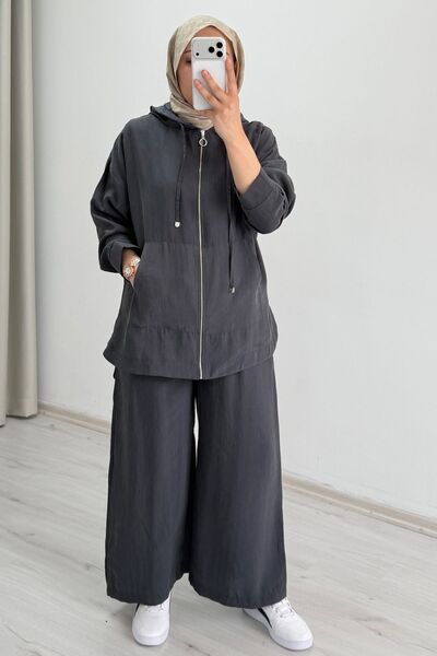 T Moda Store My Magazin Liyosel Kumaş Geniş Kalıp Kanguru Cep Detaylı Bilek B...