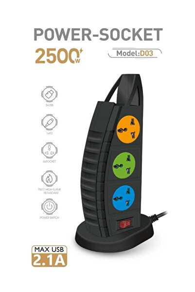 Gennext T G Smart Home Systems Styles 2500W 3 Power Socket Black