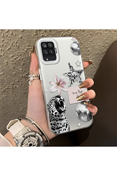 PATTERNOVA Samsung Galaxy A12/M12 Uyumlu Leopar çiçek yıldız desenli silikon ...
