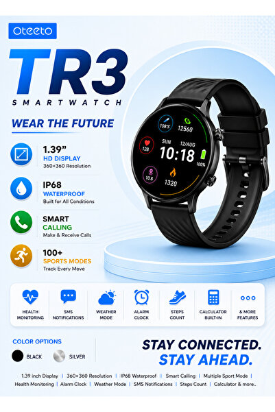 OTEETO TR3 Smart Watch – 1.39" HD Display, Smart Calling & IP68 Waterproof Fi...