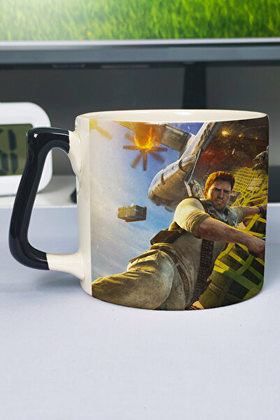 ZipZap كوب سيراميك فاخر مطبوع من Uncharted (قطعة واحدة) بمقبض أسود خاص بمقبض ...