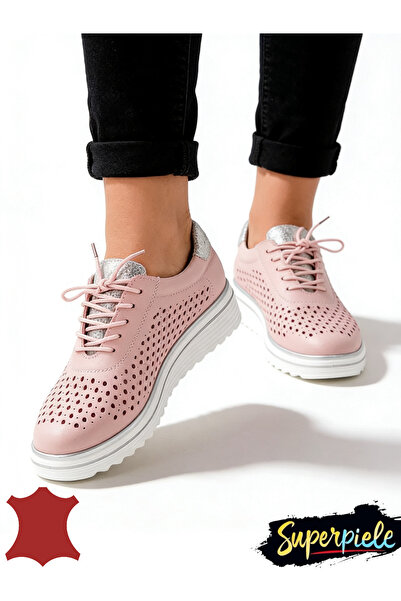 ANGEL BLUE Women's Perforated Casual Shoes Made of Natural Leather with Gold ...