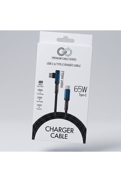 wiks 65W Hızlı Şarj Destekli Type-C to Type-C L Tip Örgülü Şarj Kablosu L Tip...