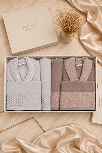 Kristal Set halate de baie pentru familie Dream Jacquard, 6 piese, gri - liliac