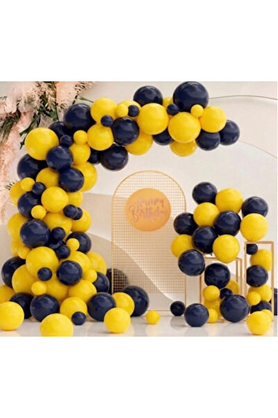 Partihane Yellow Navy Blue Fan Themed Chain Balloon Set