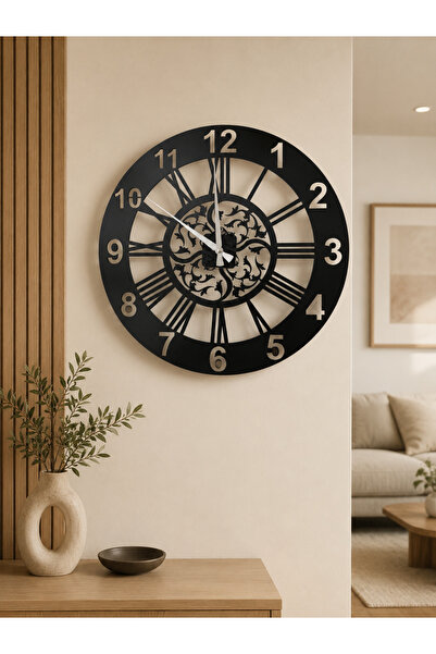 MORPELA 40 Cm Siyah Dekoratif Duvar Saati Sessiz Akar Mekanizma Modern MDF Sa...