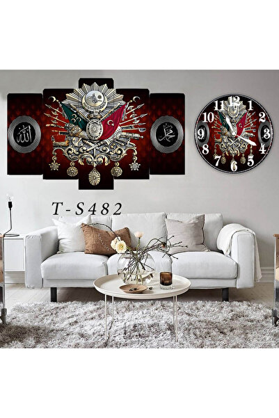 BellaaaModa Osmanlı temalı Dekoratif Desenli Mdf Tablo 5 Parça Set ve Saatli ...