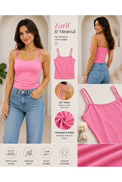 Quzu Pinky Çift Askılı Bluz