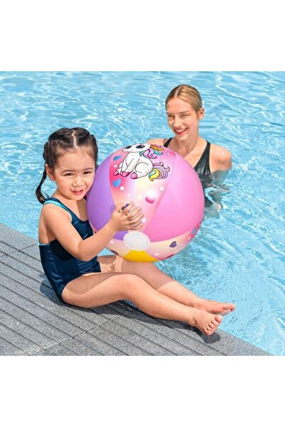 OEM Minge de plajă gonflabilă roz mov cu model unicorn 51 cm