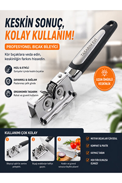 Tasarım Evi Paslanmaz Çelik Bıçak Bileyici Çift Diskli Mekanizmalı Kaymaz Tab...