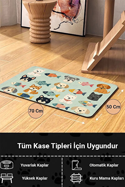 MatGo Pati Kedi Köpek Beslenme Matı 50x70cm Su Geçirmez Mama Kabı Altlığı Paspası Yamalı Köpek