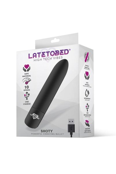 Latetobed Shoty Vibrator tip glonț USB, 10 viteze, motor puternic, negru