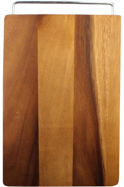 Acacia wood cutting board with stainless steel handle, 16 inch x 10 inch, mod...
