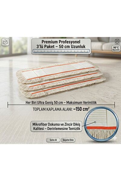 Sağlam MİKROFİBER MOP BEZİ 3 LÜ YEDEK KALİTELİ ZİNCİR DİKİŞ 50 CM 3 ADET