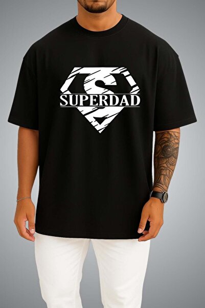 Bahriyeli Collection تي شيرت للجنسين مطبوع عليه Superdad على الصدر مقاس كبير