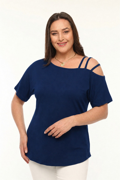 Curvy Trend Plus Size Asymmetrical 3-Strap Short Sleeve Blouse