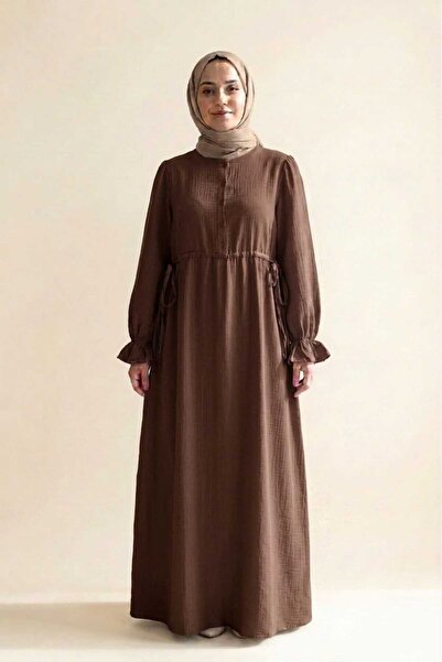 PORİENTO Dark Brown Women's 100% Cotton Muslin Fabric Waist-Tied Drawstring B...