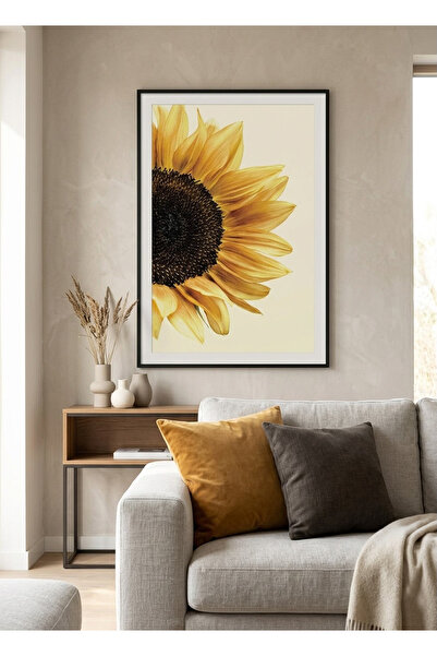 Linacci Minimalist Yellow Sunflower Design Metal Framed Glass Single Wall Pai...