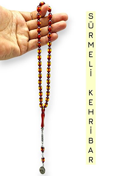 Hanedan Hediyelik Vermeil Amber Red Prayer Beads Size 7.8X12 mm Total Length ...