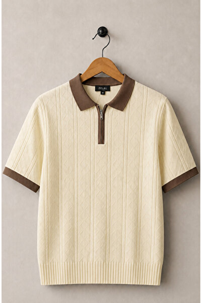 Vance Polo Collar Zipper Patterned Old Money Knitted First Quality Soft Short...