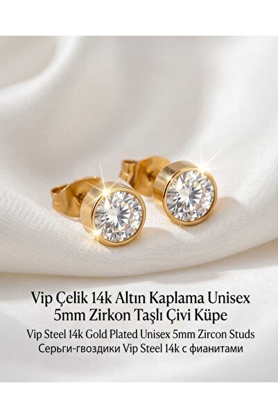 Lunexa Vip Çelik 14k Altın Kaplama Paslanmaz Kararmaz Alerji Yapmaz Zirkon Ta...