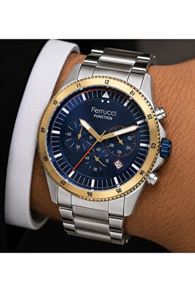 Ferrucci Men's Wristwatch Steel Band Silver Color Function Calendar Casual an...