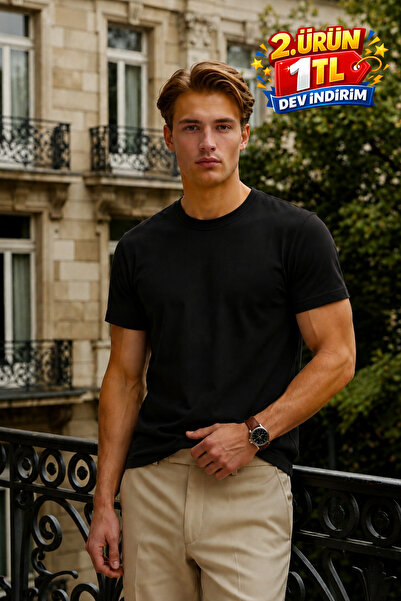 DAMGA JEANS Men's Relax Fit Short Sleeve 100% Cotton Black T-Shirt