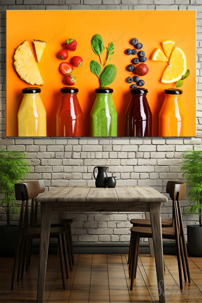 Şehzat Yatay Kanvas Duvar Tablosu Tekli Kafe Juice Bar Mutfak Detoks Meyve Su...
