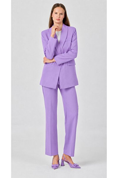 pembekurdelem Costum de damă cu jachetă cu un singur nasture și pantaloni, li...