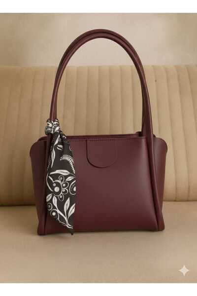 METEBAGS Bordo Fularlı Fermuar Kapamalı Shopper El Ve Omuz Çantası