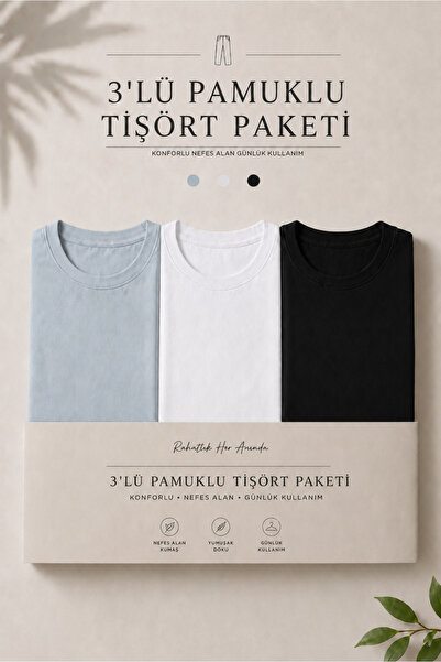 DAMGA JEANS 3 Pieces Men's Casual Summer Loose Basic Short Sleeve T-Shirt