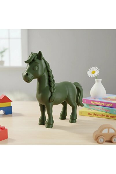 OEM Decorative Braided Mane Horse Figurine 7 cm - Olive green matte composite