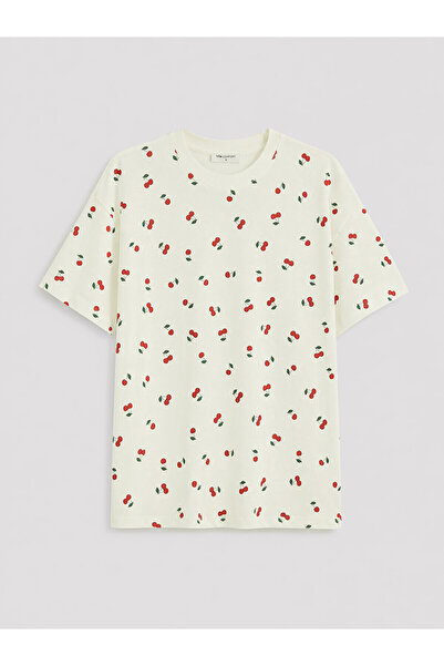 LC Waikiki Nevavm Cherry Printed 100% Cotton Women's T-Shirt with a Difference