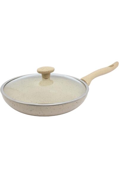Bester Granite Frying Pan with Glass Lid and Stay-Cool Handle, Beige, 26 cm