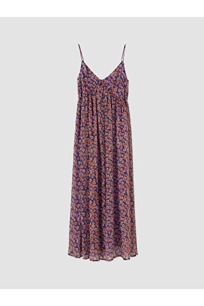 LC Waikiki Nevavm V-Neck Patterned Rope Strap Dress with a Difference