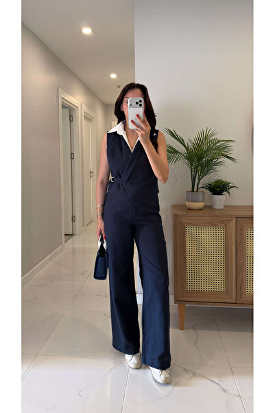 BİRCANÇİL Penas Navy Blue Shirt Detailed Vest and Trousers Set