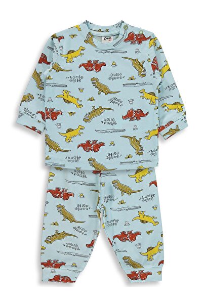 Civil Baby Dino Written Pajama Set for 6-18 Months - Blue