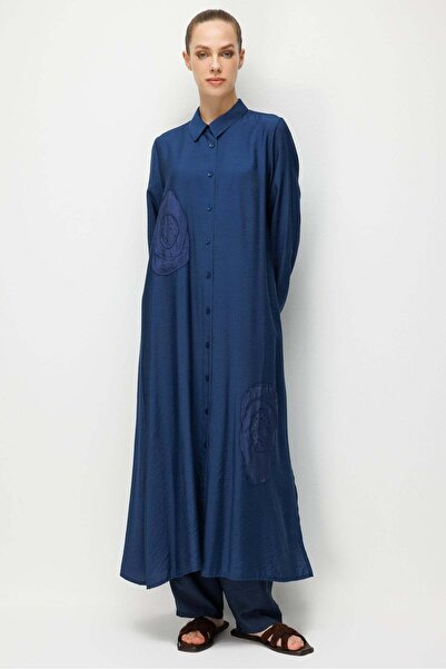 Micca %85 LyoCELL Aller Özel Taş ve Desen İşlemeli Maxi Tunik Elbise Ferace-M...