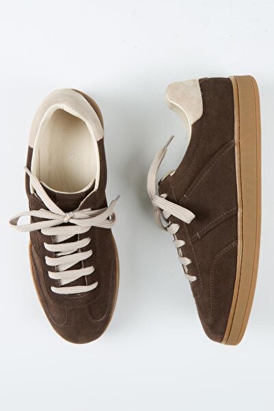 Krahe Calijero 2 Men's Genuine Leather Lace-Up Brown-Beige Sneakers