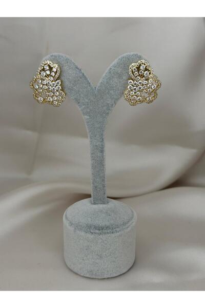 ZS Aksesuar Zircon Stone Flower Earrings Gold Color Crystal Stone Embellished...