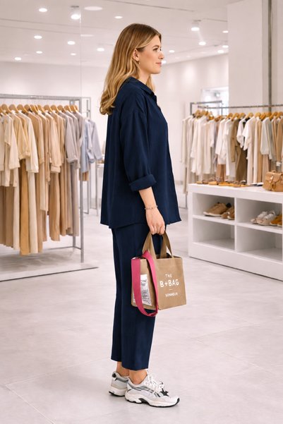 Toridas Costum de vară pentru femei, croială modernă, din țesătură ușoară, combinație casuală, culoare bleumarin.