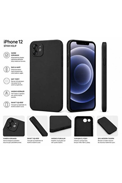 Ktools İphone 12 Siyah Lansman Kılıf içi Kadife